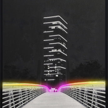 Electric Promenade - 32 X 48 - Hand-Embellished Color Changing Neon Canva - Black