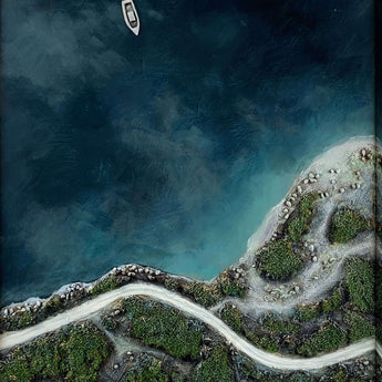 Coastal Passage I Hand-Painted Wrapped Canvas With Faux Moss - Blue / Green