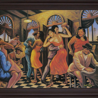 Jazzy Scarlet Soirée - 28" x 34" Framed Wall Art - Beige