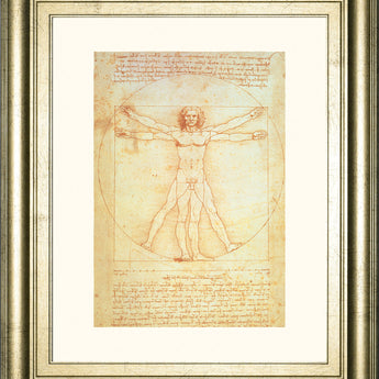 Vituvian Man By Leonardo Da Vinci - Framed Print Wall Art - Gold
