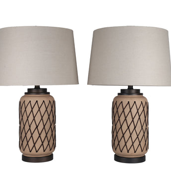 Diamond Weave Ceramic, PU Leather & Metal Table Lamp (Set of 2) - Terra