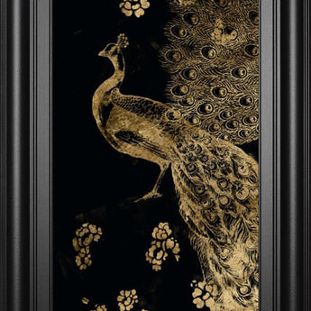18x42 Gilded Peacock Triptych I By Jennifer Goldberger - Black