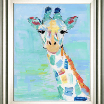 22x26 Cool Giraffe By Sally Swatland - Light Blue