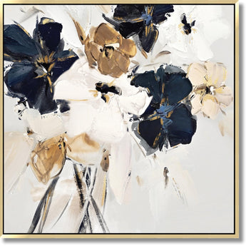 Midnight Petal Sonata - 35" x 35" Framed Wall Art - Gray