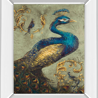 Peacock On Sage I By Tiffany Hakimipour - Mirror Framed Print Wall Art - Beige