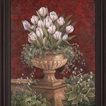 Tulip Abundance - 28" x 34" Framed Wall Art - Dark Red