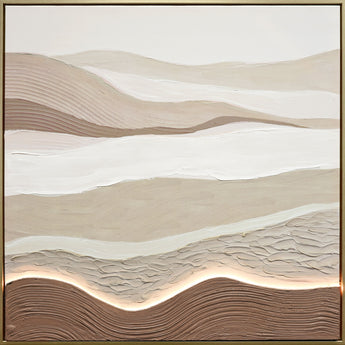 "Desert Glow I" Hand-Embellished LED In Frame - Beige / Cream