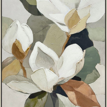 "Magnolia Serenity I" Hand-Embellished Canvas In Frame - Green / Orange / White