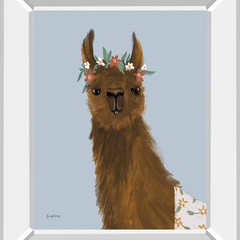 Delightful Alpacas II By Becky Thorns - Mirror Framed Print Wall Art - Light Brown