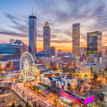 Tempered Glass With Foil - Atlanta Skyline - Light Blue
