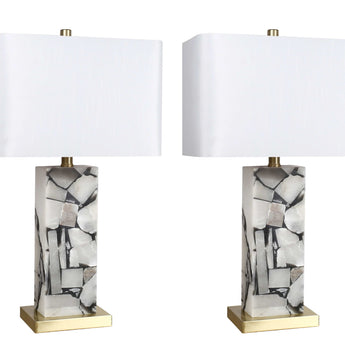 "Alabaster Mosaic" Alabaster Table Lamp (Set of 2) - Alabaster / Soft Gold