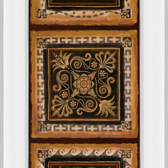 Folk Art Panel Il By Tava Studios - Mirror Framed Print Wall Art - Dark Brown