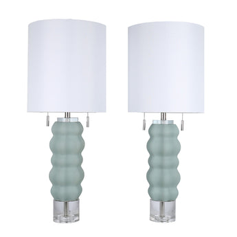 Oceanic Wave Glass & Crystal Table Lamp (Set of 2) - Mist Blue / Clear Crystal