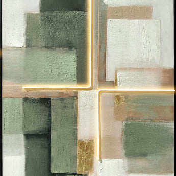 Luminous Grid II Hand-Embellished LED Canvas In Frame - Sage / Gold