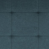 Button-tufted cushion detail in Palmer Plus Teal fabric