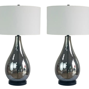 Smoke Pearl Essence Glass & Metal Table Lamp (Set of 2) - Smoke Pearl / Matte Black