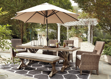 Beachcroft - Rectangular Dining Table With Umbrella Option - Beige