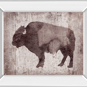Wildness II-timber By Sandra Jacobs - Mirror Framed Bison Print Wall Art - Dark Brown