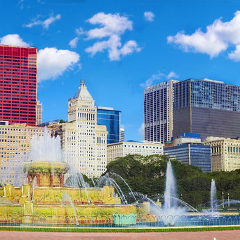 Tempered Glass With Foil - Chicago Skyline - Light Blue