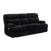 Admiral Power Motion Sofa in black ribbed Masis fabric, angled front view with side power button