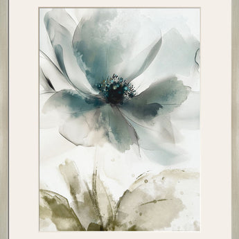 "Ethereal Blossom I" Framed Canvas Under Acrylic - Blue / Green