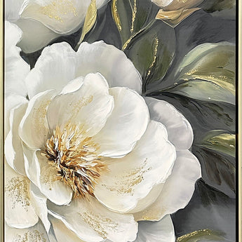 Gold Peony I Hand-Embellished Canvas In Frame - White / Olive