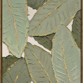 "Verdant Essence I" Hand-Embellished Canvas In Frame - Green / Gold / Wood