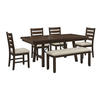 Jax - Juego de comedor de 6 piezas (mesa de 183 cm, cuatro sillas y banco) - Cereza