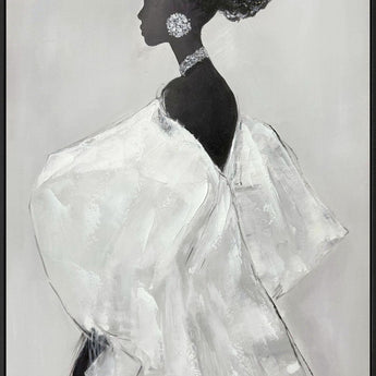 "Elegant Silhouette I" Hand-Painted With Rocks In Frame - Gray / Black / Rock