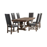 Gramercy 7 piece dining set with walnut pedestal table and six straight leg tall back chairs