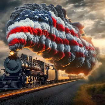 Flagburst Locomotive - 40" x 60" Framed Wall Art - Black