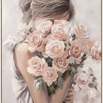 Roses Embrace Hand-Embellished Canvas In Frame - Blush / Ivory