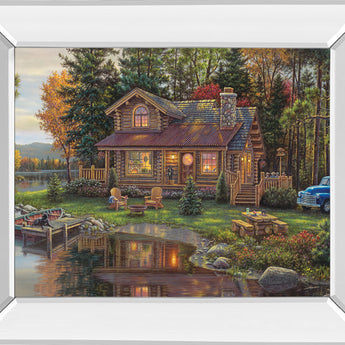 Mirrored Frame Peace Like A River Cabin By Kim Norlien - Green