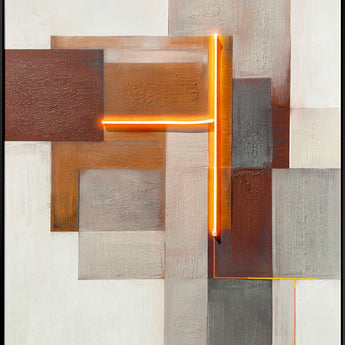 Luminous Grid II Hand-Embellished LED Canvas In Frame - Brown / Orange