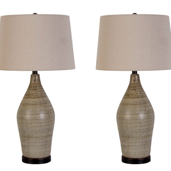 "Serene Stone" Ceramic Table Lamp (Set of 2) - Natural Finishes/Matte Black