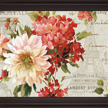 Blushing Parisian Petals - 28" x 34" Framed Wall Art - Red