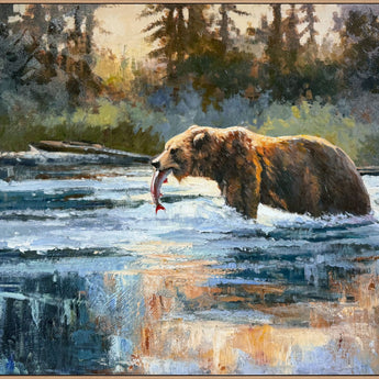 Catch At First Light - 48 X 36 - Hand-Embellished Canvas In Frame - Blue