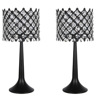 "Crystal Lattice Radiance" Metal And Crystal Table Lamp (Set of 2) - Matt Black / Clear Crystal