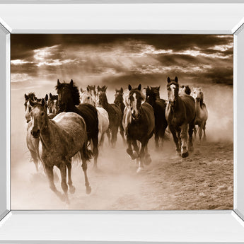 Running Horses By Monte Naglar - Mirror Framed Photo Print Wall Art - Dark Brown