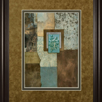 Petites Fleurs Sur Le Bleu Il By Norm Olson - Framed Print Wall Art - Light Brown