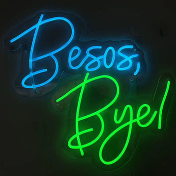"Besos, Bye!" LED Neon On Acrylic - Blue / Green