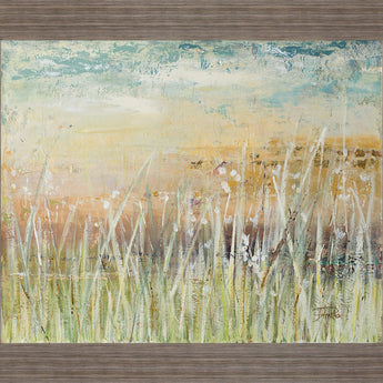 Misty Sunrise Meadow - 28" x 34" Framed Wall Art - Green