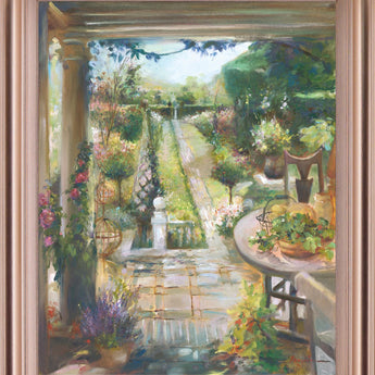 Sunlit Garden Retreat - 34" x 28" Framed Wall Art - Green