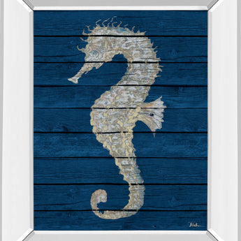 Antique Seahorse On Blue Il By Patricia Pinto - Mirror Framed Print Wall Art - Blue