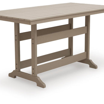 Seacliff Beach - Mesa de comedor rectangular alta con opción de sombrilla - Marrón medio
