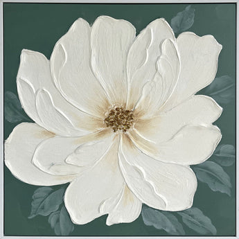 Ivory Bloom I Hand-Painted Canvas In Frame - Green / Ivory