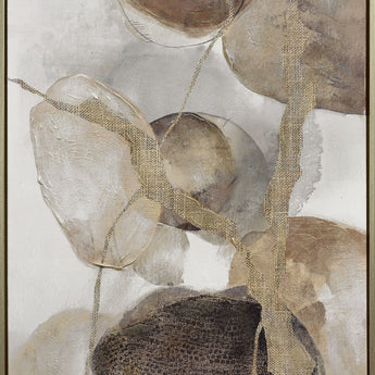 "Ethereal Whispers II" Hand-Embellished Canvas In Frame - Beige / Brown / Gold