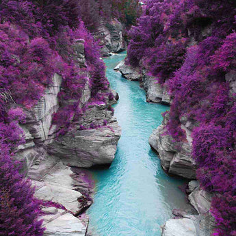Floating Tempered Glass With Foil Between Mountains - Purple