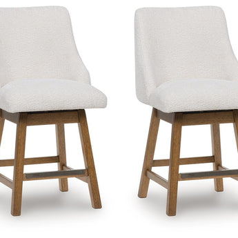 Cabalynn - Upholstered Swivel Barstool (Set of 2) - Oatmeal / Light Brown