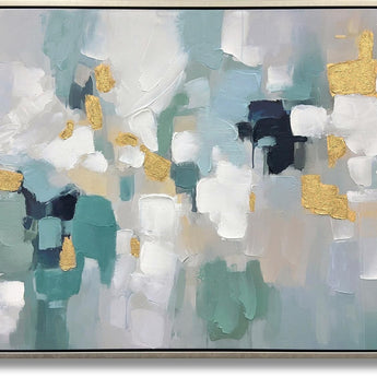 Golden Mist Mosaic - 35" x 47" Framed Wall Art - Blue